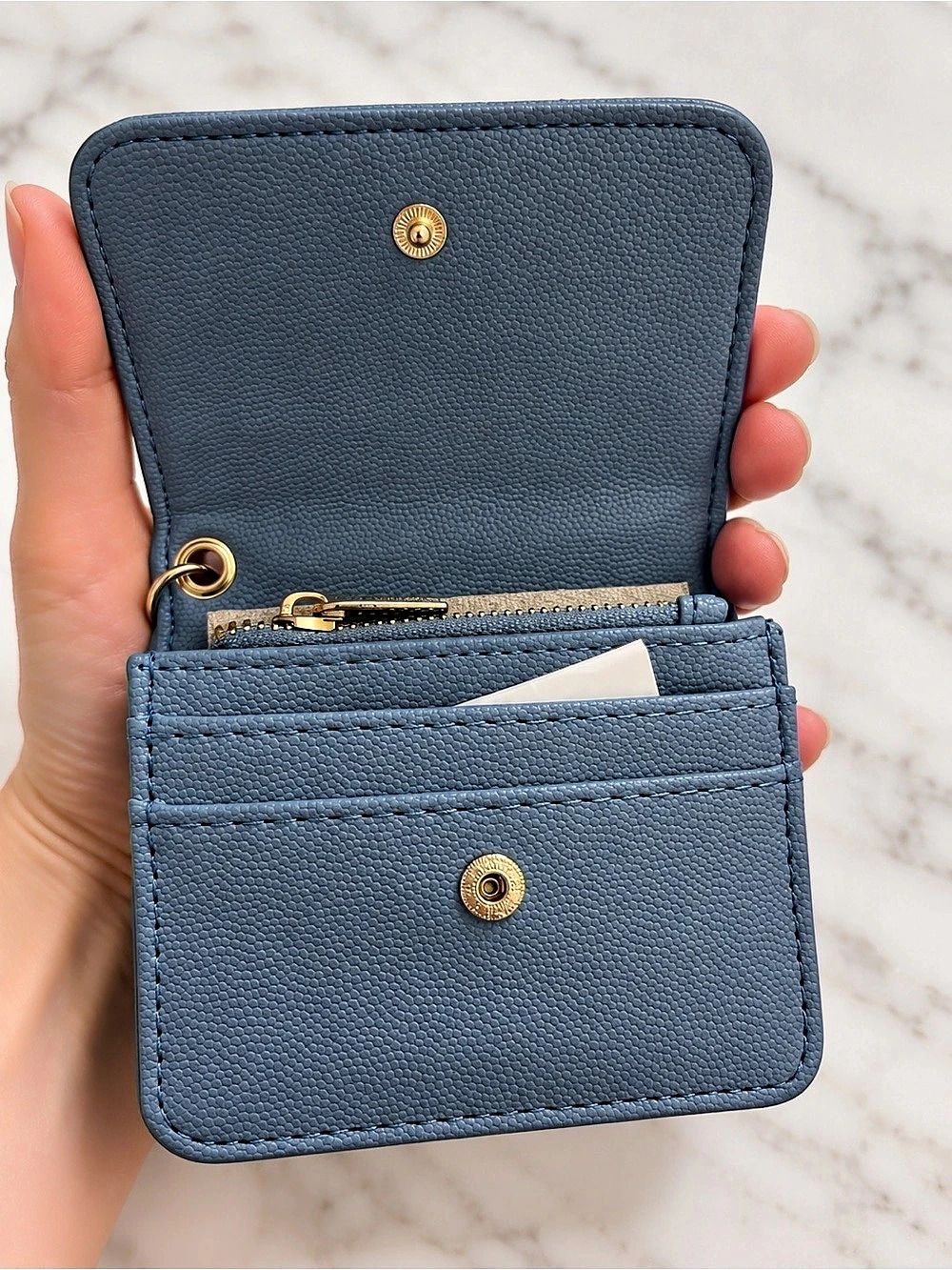 Steve Madden Quilted Card Case Keychain Blue Wallet NWT - Picture 6 of 6